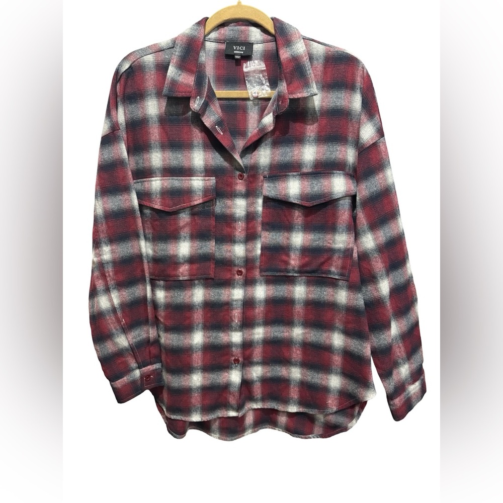 Vici Burgundy and Black Plaid Shirt
